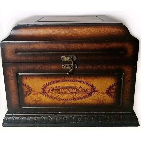 Wood Box Treasure Chest Brown Lined Storage Organization 10x12x6 - Picture 2 of 16